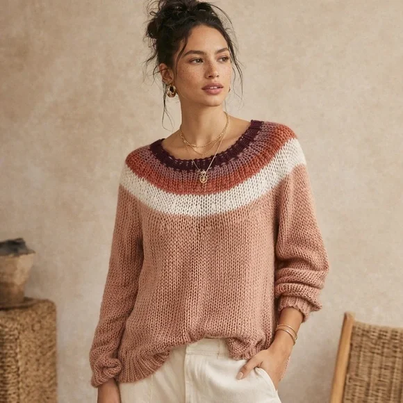 Lola Devon Multicolor Stripe Open Knit Crochet Sweater Medium - Picture 1 of 7